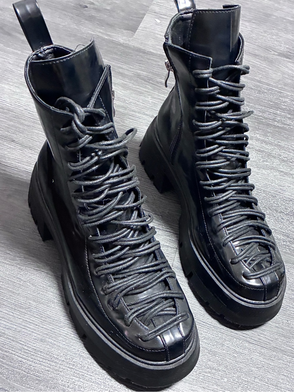 Black Lace-Up Combat Boots - Women 9.5